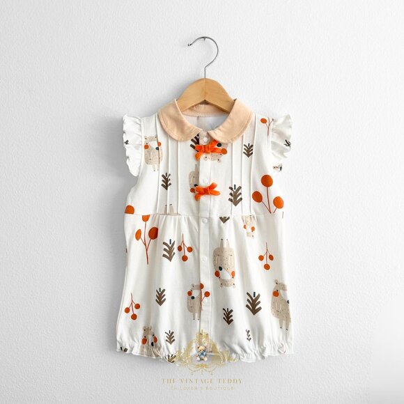 NWT Pretty Girls Romper One-piece Bubble Orange Woodland Character Bear 18-24M - Picture 1 of 3